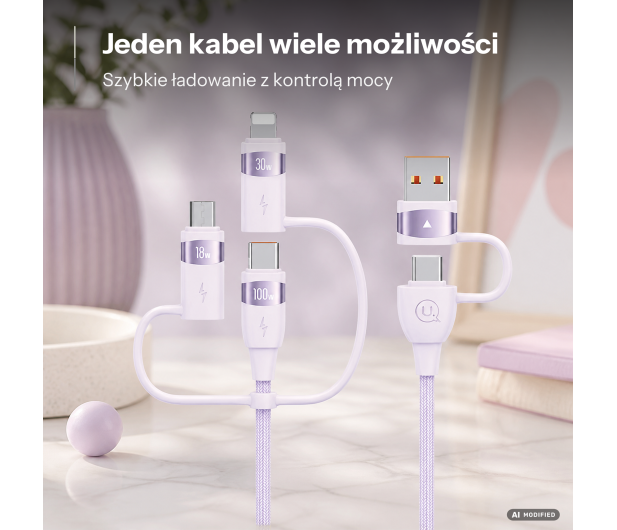 USAMS Kabel 2xUSB-C/USB/Micro-USB/Lightning 6w1 1,2m 100W fiolet - 1568997 - zdjęcie 2